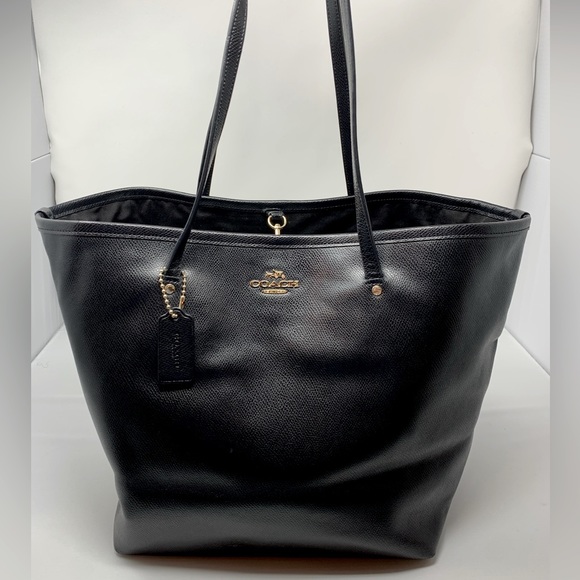 Coach Black Leather Tote Bag with Clip-Closure - Picture 1 of 9